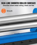 Smooth rollers on 12 Inch 3 In 1 Sheet Metal Brake Shear Roll Machine With 20 Gauge Capacity And 90 Degree Bend.