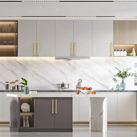 Top Notch Brushed Gold Cabinet Handles And Drawer Pulls For Kitchen Cupboards Rust Proof Metal Hardware Absolutely No Sweat Setup Heavy Duty Build Quality 10 Pack on modern kitchen cabinets.