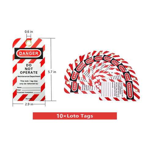 Lockout Tagout Kit With Ten Padlocks And Tags Key Alike One Through Ten OSHA Safety Locks In Durable Steel With Two Keys