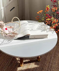 Premium Wooden Lazy Susan Turntable Nailed It Design Smooth Spinning Rotating Serving Plate on a white round table.