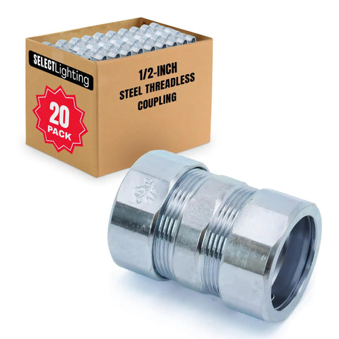 20 Pack Lighting Threadless Couplings For Half Inch Electrical Conduit Fittings, Zinc Plated Steel, Indoor Outdoor Use