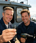 Men holding Rivets Assorted Universal Steel Mandrel Kit with 304 Stainless Steel Mandrel and Aluminum Cap.