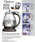 Top Notch 230V Water Kettle With Stainless Steel Dome Heater, DURAN Glass, Boil Dry Safety, Polished Chrome Finish, Fast Boil Tech