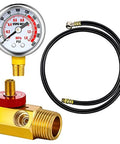Heavy Duty Air Tank Repair Kit Includes Brass Manifold Valve And Safety Relief Pairing Rock Solid Aluminum 200 PSI Gauge With PVC Hose.