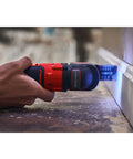 V20 Cordless Oscillating Multi Tool With Beast Mode Power Up To 19000 OPM Variable Speed Quick Tool Free Blade Change System Built In LED Light Versatrack Compatibility Bare Tool Only cutting drywall close-up