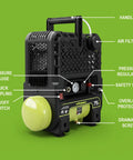 Hasienda 2 Gallon Wall Mount Air Compressor Silent Oil Free Pump 115 PSI Compact Portable Design showing pressure gauge and handle.