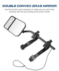 2 Pack Universal 360 Degree Adjustable Tow Mirrors for Trucks SUVs RVs and Trailers showing double convex drag mirror