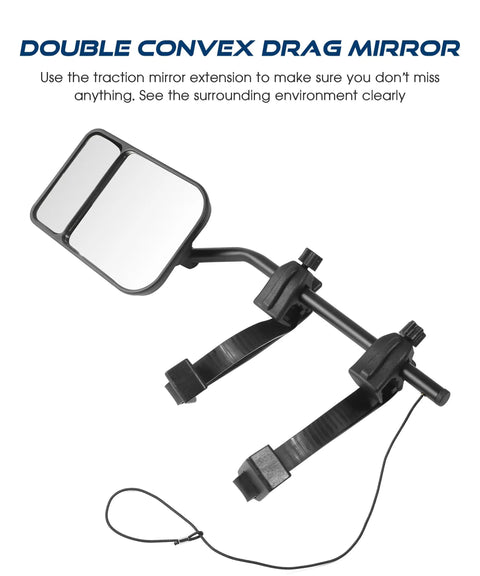 2 Pack Universal 360 Degree Adjustable Tow Mirrors for Trucks SUVs RVs and Trailers showing double convex drag mirror