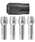 Quick Change Rotary Tool Collet Nut Set Five Piece Kit With 480 481 482 483 Collets And Nut displayed front view
