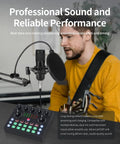 Straight Fire Podcast And Live Streaming Bundle Featuring A Premium Condenser Microphone and Bluetooth DSP sound card in use