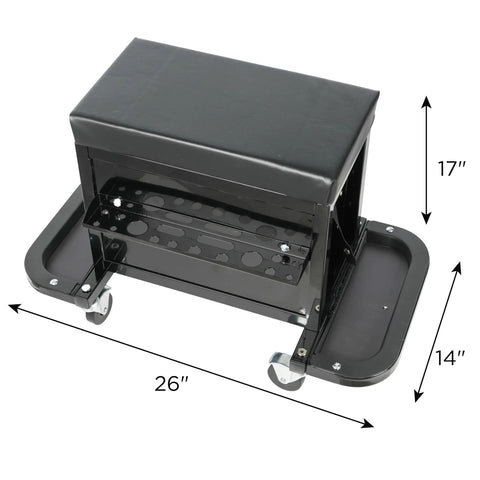Heavy Duty 3 Drawer Tool Chest Rolling Mechanic Seat With Smooth Roll Tool Trays Ultimate Two In One Shop Stool dimensions 26x14x17 inches