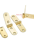 Forty Piece Gold Brass Mini Hinges With Matching Screws Offering No Sweat Installation And Fade Proof Finish Perfect For Tiny Drawers Birdhouses And All Your Weekend Warrior Maker Projects, showing various angles and rotation.