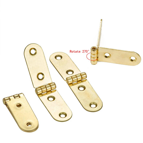 Forty Piece Gold Brass Mini Hinges With Matching Screws Offering No Sweat Installation And Fade Proof Finish Perfect For Tiny Drawers Birdhouses And All Your Weekend Warrior Maker Projects, showing various angles and rotation.