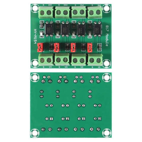 4 Channel Optocoupler PC817 Isolation Board With 3.3V And 5V Drive To 3.6-30V Output Voltage Converter Module top and bottom view