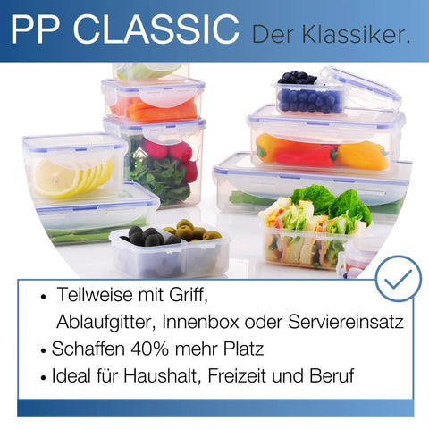 8 Cup Airtight Pantry Storage Rectangle Container Bpa Free Smart Kitchen Organizer Patented Hinge Lock Keeps Cookies Crisp Zero Mess Secure Snap Closure with colorful food.