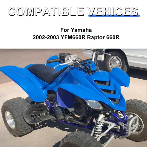 2002-2003 Yamaha YFM660R Raptor 660R ATV in blue, showcasing compatible vehicles for Top Shelf Starter Clutch One Way Bearing And Gear Gasket Kit.