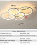 Diagram of Six Ring LED Ceiling Light With Remote Control Dimmable White Flush Mount Fixture dimensions and specs