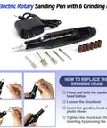 Electric rotary sanding pen with 6 grinding bits from All In One 262 PC 3D Printer Tool Set With Tool Bag For Removal Trimming Finishing Sanding Cleaning And Scraping Pro Grade Nozzle Cleaning Kit Plus Mini Electric Grinder For Full Process Modeling.