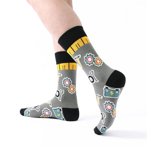 Three Pack Mechanical Engineering Socks Gift Set For Gearhead Men And Techy Dads Grandpa Sons Brothers Engineers With Tool And Gear Prints