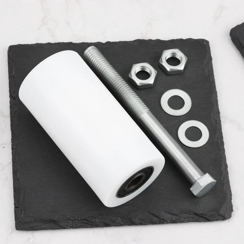 Heavy Duty Sliding Door Guide Rollers With Reinforced Nylon Bearing Wheels And M12 Mounting Bolts displayed on slate background.