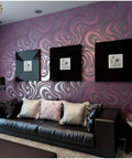 3D Flocking Wall Wallpaper Roll With Abstract Curve Pattern In Striped Purple For A Dope Accent Wall Non Woven Upgrade