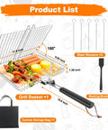 Outdoor Grill Basket For Barbecue Lovers With Removable Handle Portable BBQ Set And Rack For Shrimp Pork Veggies Includes Brush Metal