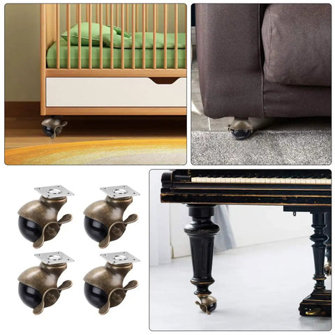 Vintage Brass Universal Caster Wheels 2 Inch 4 Pack For Furniture Swivels And Shop Tools Roll on crib, sofa, and piano legs.