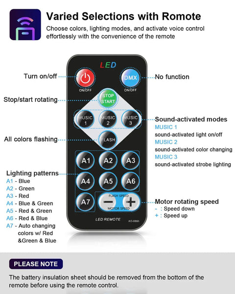 Remote control for Two Pack Sound Activated Party Lights With Remote Control Disco Ball Light And DJ Strobe Lamp