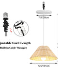 Kiven Instant Light Conversion Kit for 4/5/6inch Hole, 2-Light Glass farmhouse pendant with adjustable 40-inch cord and rattan shade.