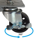 Close-up of a wheel caster showing 360° rotation for the Built Tough Wheel Roller Set Of Four Pushes Up To 6000 Lbs Car Tire Moving Platform.