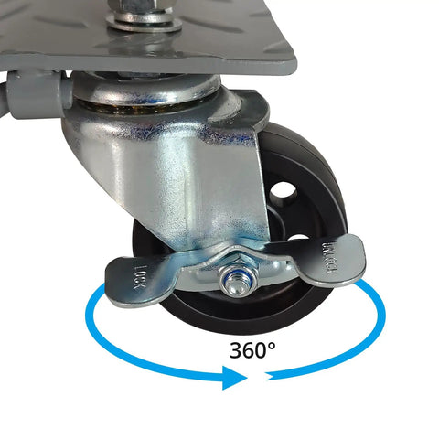 Close-up of a wheel caster showing 360° rotation for the Built Tough Wheel Roller Set Of Four Pushes Up To 6000 Lbs Car Tire Moving Platform.