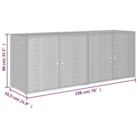 Heavy Duty Grey Garden Storage Cabinet And Outdoor Tool Chest, Weather Resistant Patio Organizer With Pe Rattan And Powder Coated Steel Frame, Tough As Nails Backyard Stash Box With Acacia Wood Knobs For Deck Use, dimensions 198cm x 80cm.
