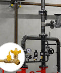 Hardened Brass Three Way Ball Valve With Dual Handles Quick Connect Y Pattern Body For Gas And Pneumatic Systems Built Tough With Rock Solid Seals No Sweat Operation Guaranteed in industrial plumbing setup.
