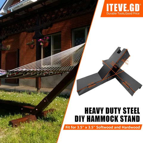 Heavy Duty Hammock Stand Kit With DIY Brackets For 4x4 Lumber, 14GA Steel, 500 Lbs Capacity, Powder Coated Finish, 1 Pair, Wood Posts Not Included, Outdoor Ready And Weatherproof For Your Yard