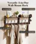 29 Inch Modular Coat Rack Wall Mount With Shelf And Seven Triple Hooks Straight Up Designed To Handle Your Daily Grind Keep Entryway Neat While Grabbing Coats Jackets And Bags On The Fly Brown with top shelf and hooks
