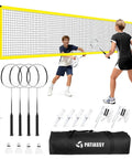 Backyard Badminton Set With Pro Grade Net, 4 Rackets, Shuttlecocks And Carrying Bag In Yellow For Durable Outdoor Play setup