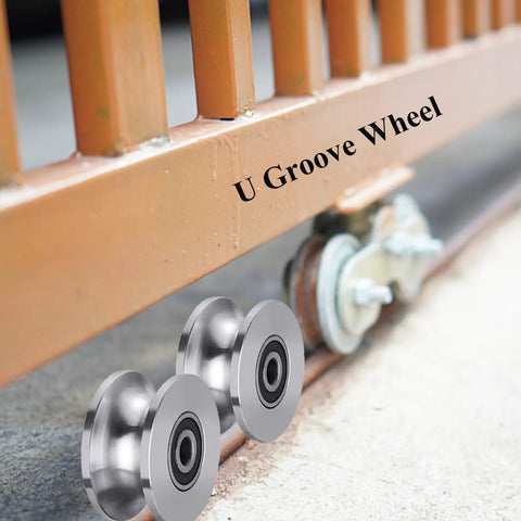Heavy Duty Sliding Gate Rollers For Hassle Free Barn Door Fixes And Rust Resistant Stainless Steel U Groove Pulley With Sturdy Mounting Plate Built Like A Workhorse And Glides Dead Smooth Two Piece Set on heavy track.