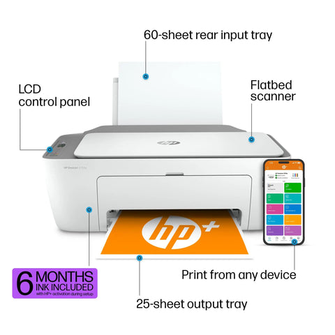 Front view of DeskJet 2755e Wireless Color Inkjet Printer With Scan Copy Easy Setup Mobile Printing Great For Home Use 1200 DPI