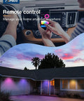 Smart 5 To 6 Inch Recessed LED Can Lights 4 Pack With RGBCW Color Changing, WiFi control via phone app over a house at sunset