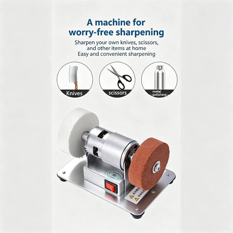 Compact Mini Bench Grinder Featuring Rock Solid 100W Copper Brushless Motor Spinning At Ridiculous 6000 RPM To Sharpen Steel Wood Tools And Polish Leathercraft For Any Serious DIY Workshop Project Gonna Fit The Bill with polishing wheels.