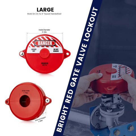 Red ABS Gate Valve Lockout With Padlock For Two Point Five To Five Inch Handles Heavy Duty Pro Grade Quick Install kit in use