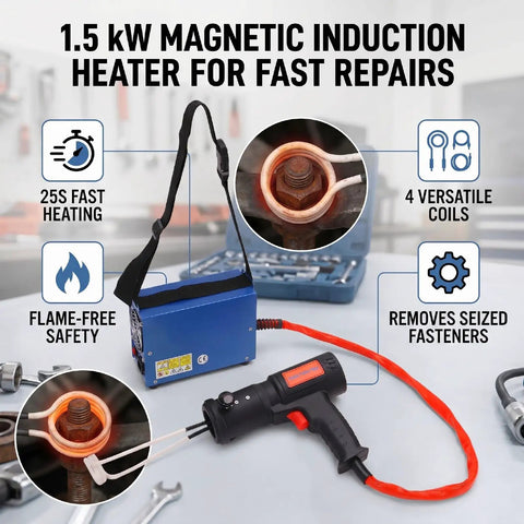 Professional 1500W Magnetic Induction Heater for Kicking Loose Seized Bolt Nut Screw and Bearing Remover with coils and tool
