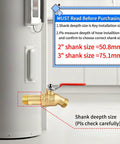 Diagram showing installation instructions for Lead-Free Brass Water Heater Drain Valve with 2 in shank on a water heater tank.