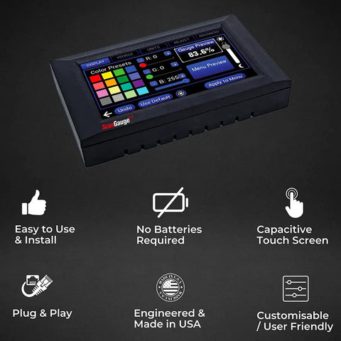 All New Touch Screen OBD2 Code Reader With Digital Gauges And Trip Computer with capacitive touch screen and easy install features.
