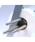 Close-up of core holder rods on Automatic Label Rewinder Machine For Printers Bidirectional Rewinder With Adjustable Core Holder One To Four Inches