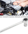 Hella Durable 40-Piece Socket And Wrench Set Featuring Metric And SAE Sizes For Your Ultimate Automotive And Motorcycle Repair Rig Including All Essential Bits To Fix Your Setup Quick Without Breaking A Sweat, wrench in use on an engine.