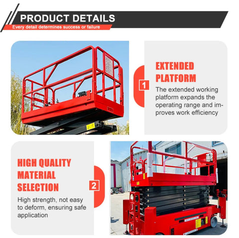 Electric Mini Scissor Lift Table With Adjustable Height For Warehouse And Indoor Work No Sweat Operation Compact Portable Design, showing extended platform for safety.