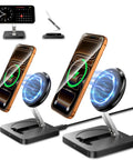 Two Pack Magnetic Wireless Charging Stand Set With 15W Fast Charging Foldable Desk Or Nightstand Chargers For iPhone 12 Through 17 Series