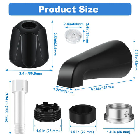Matte Black Shower Trim Kit With 3 Easy Grab Knobs And Tub Spout Four In One Adapter Fits One Half Inch Copper Pipe And Connections