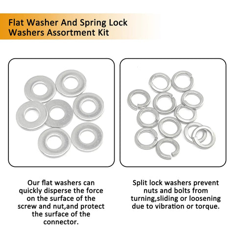 Premium 304 Stainless Steel M5 Washer Kit Featuring 100 Split Lock and 100 Flat Washers for Heavy Duty Hardware Projects and Vibration Resistance.